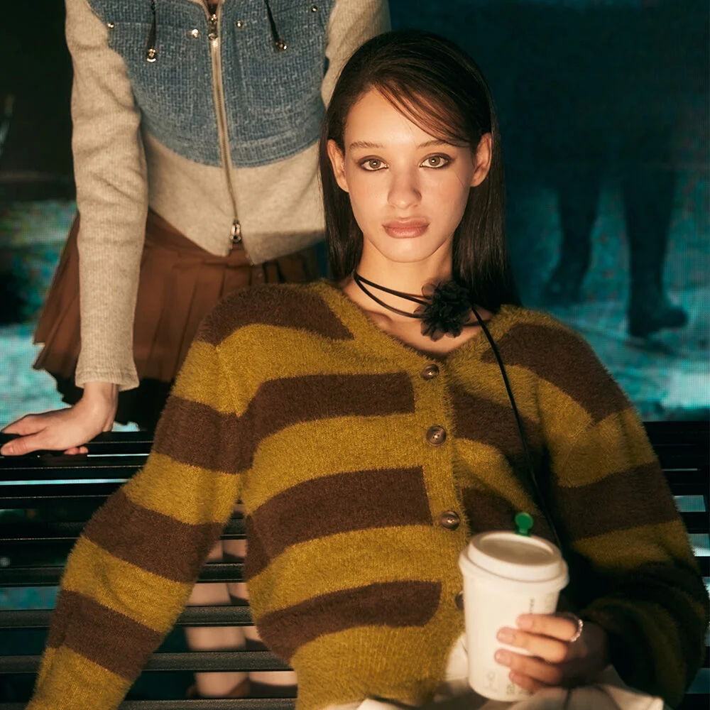 L7 STRIPED CARDIGAN(KHAKI)