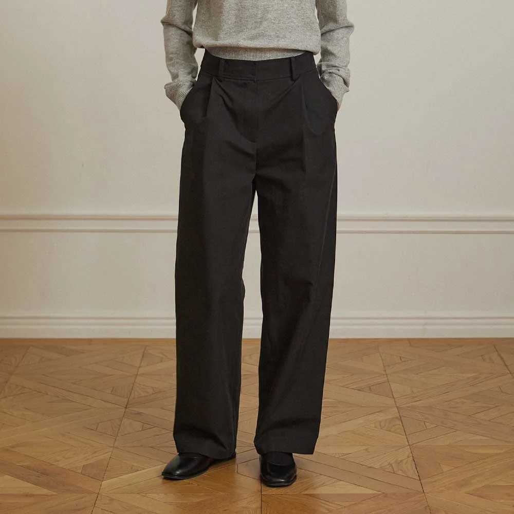 One-Tuck Baggy Pants - Black
