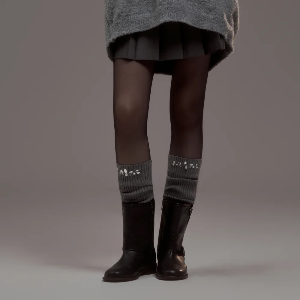 Pearl Beaded Leg Warmer - Grey