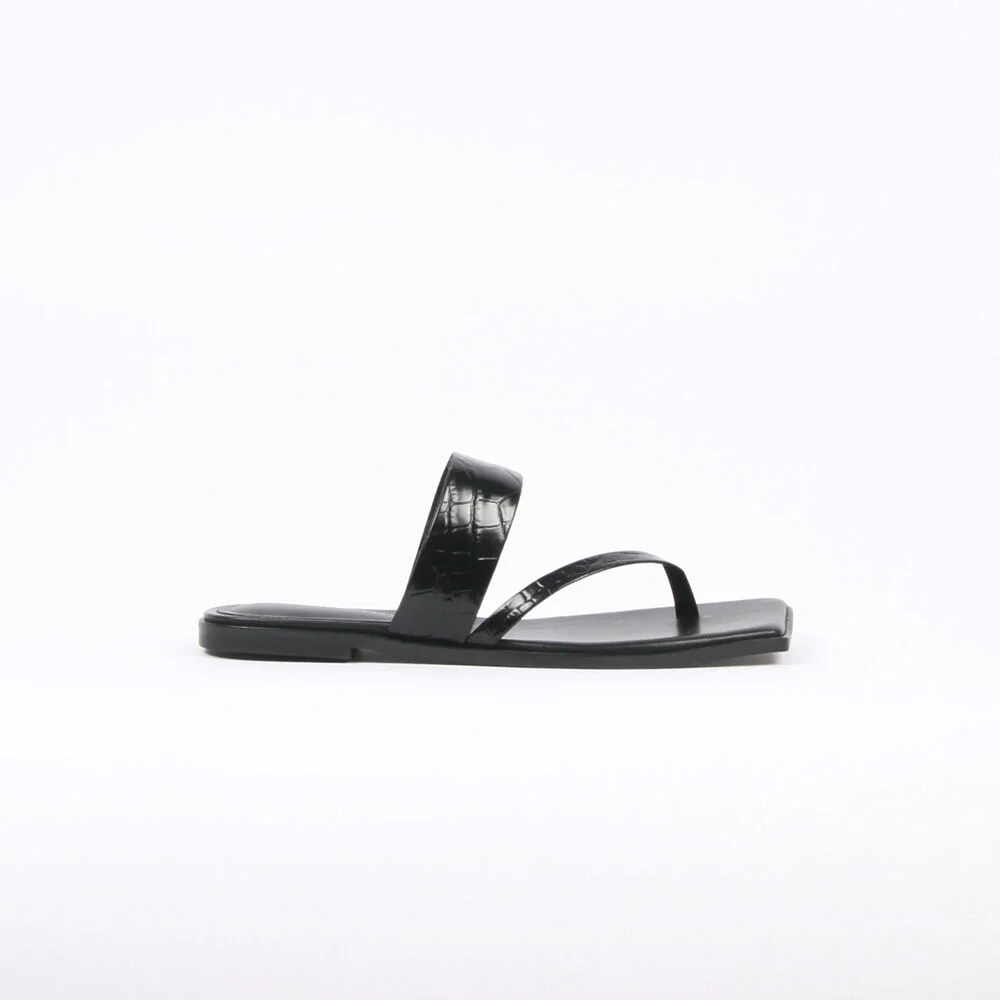 Cheyenne Sandals Leather Black Crocco