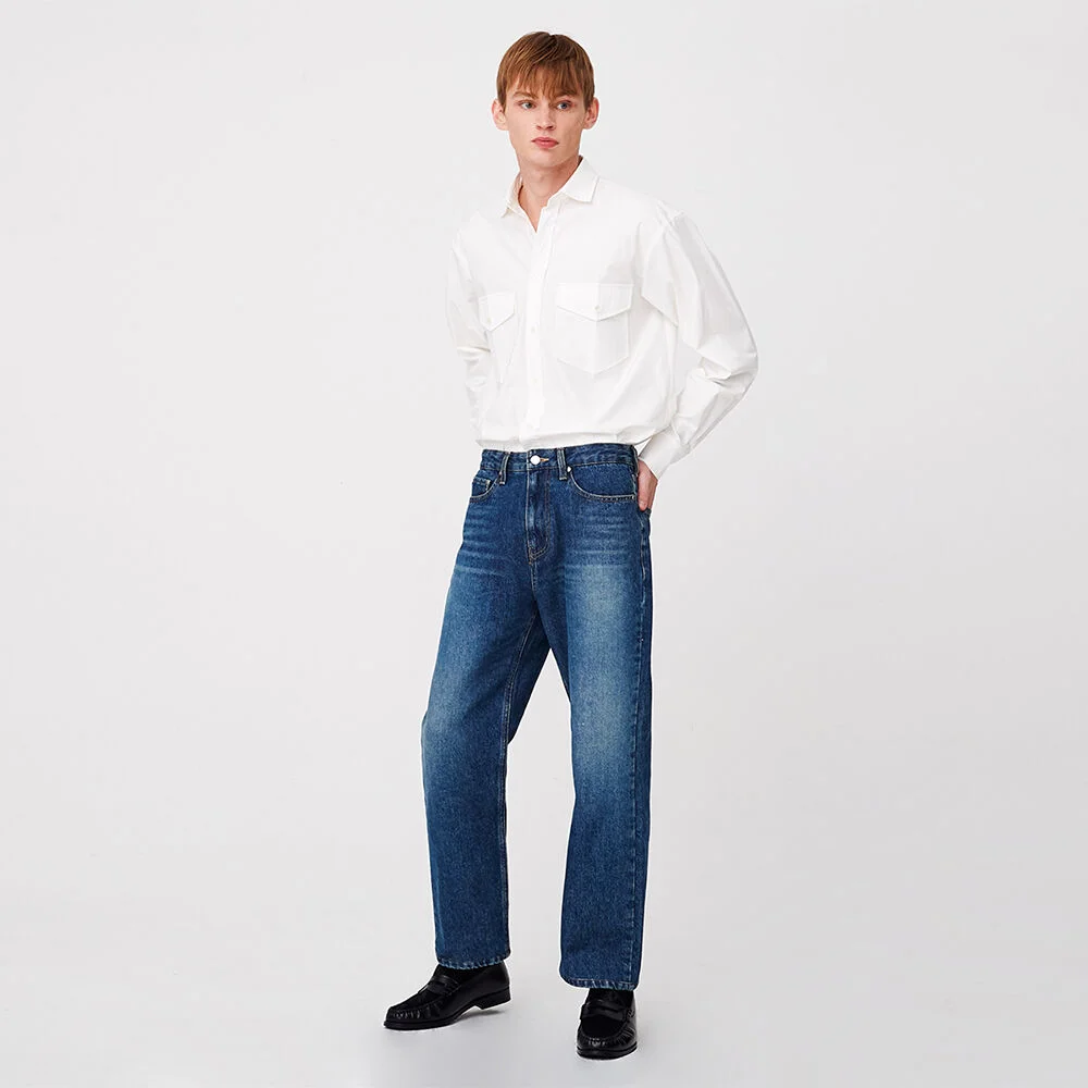 For men, Straight Crop Denim Pants / Dark Wash