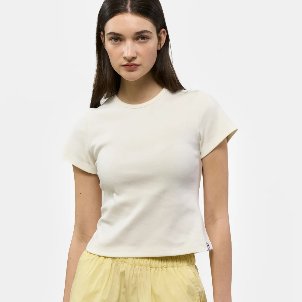 U NECK COTTON CROP TEE_IVORY