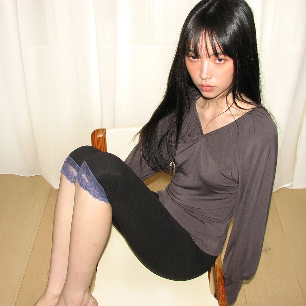 Lace trim leggings (Black)