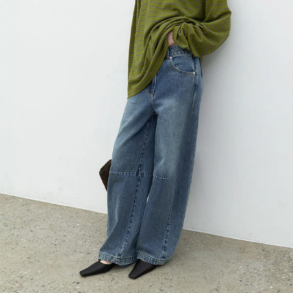 (PT-5817)DARTED CURVE BARREL JEAN