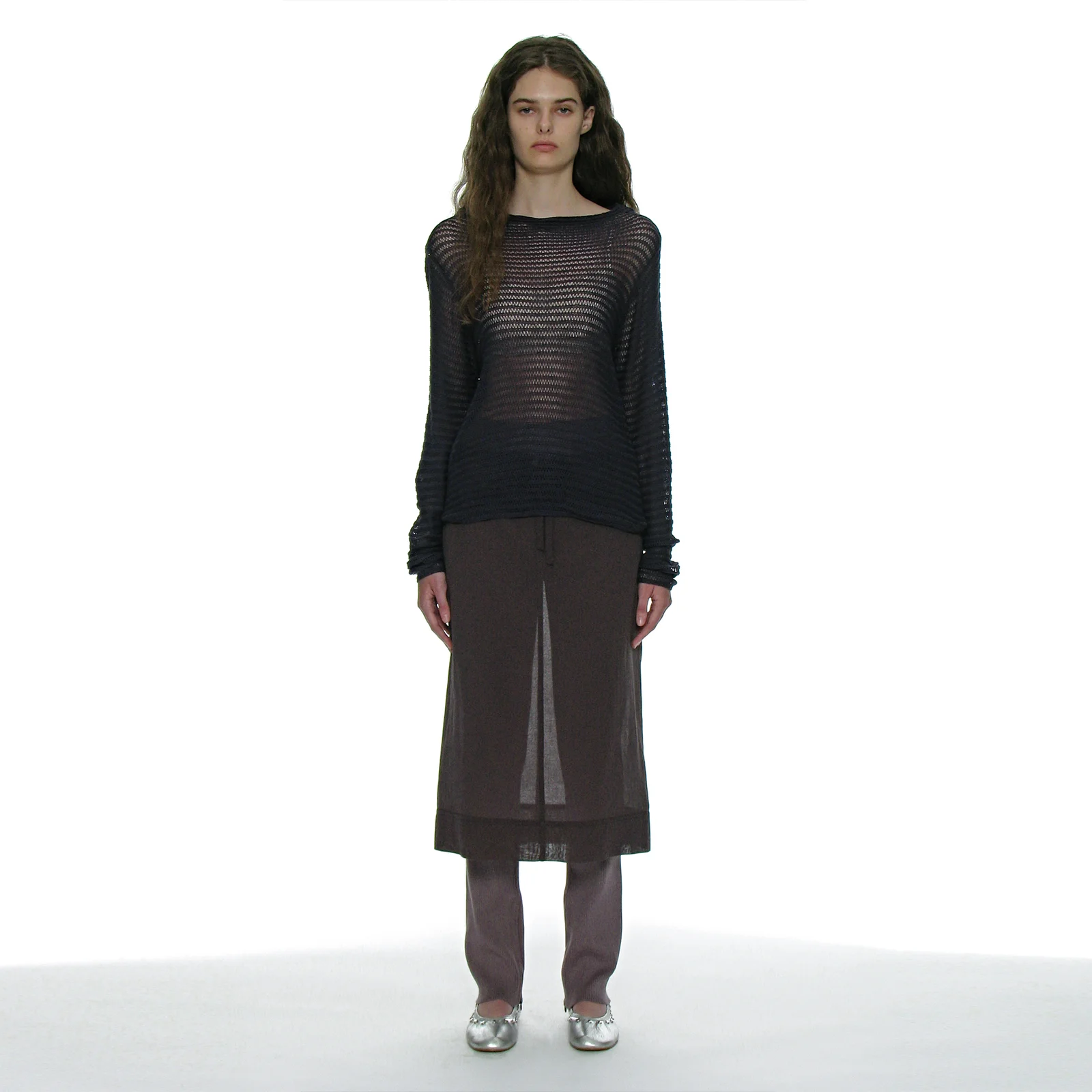 SHEER MIDI SKIRT_CHARCOAL