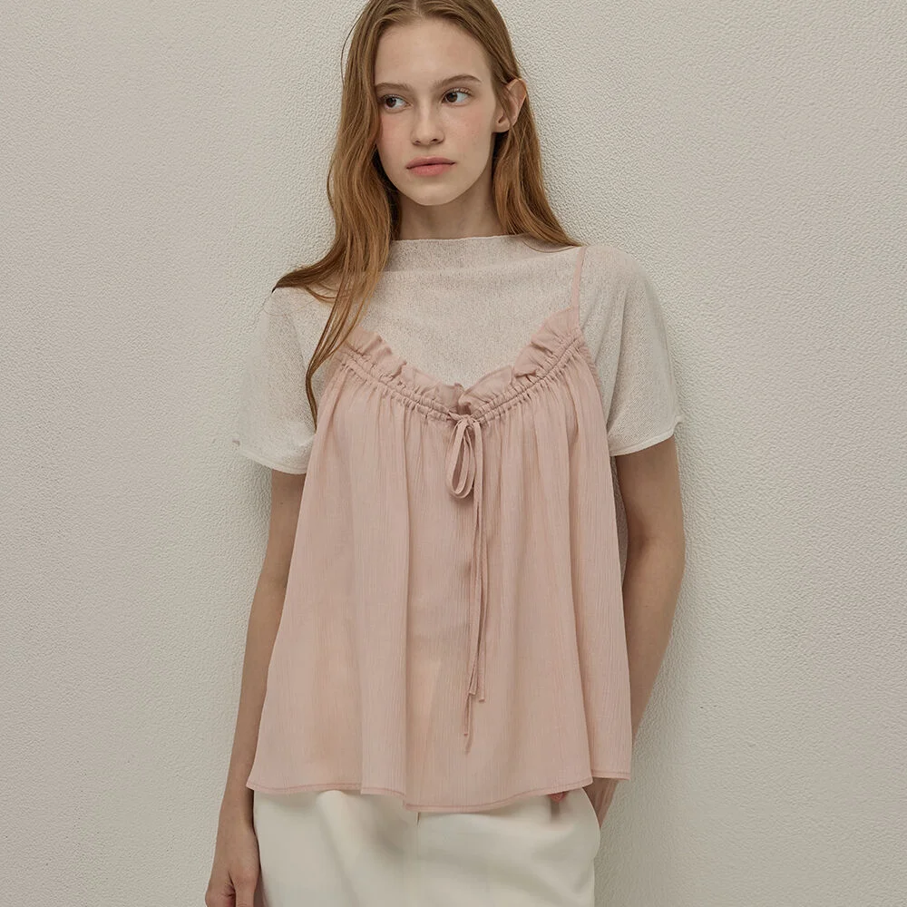 Shirring layered sleeveless - Pink