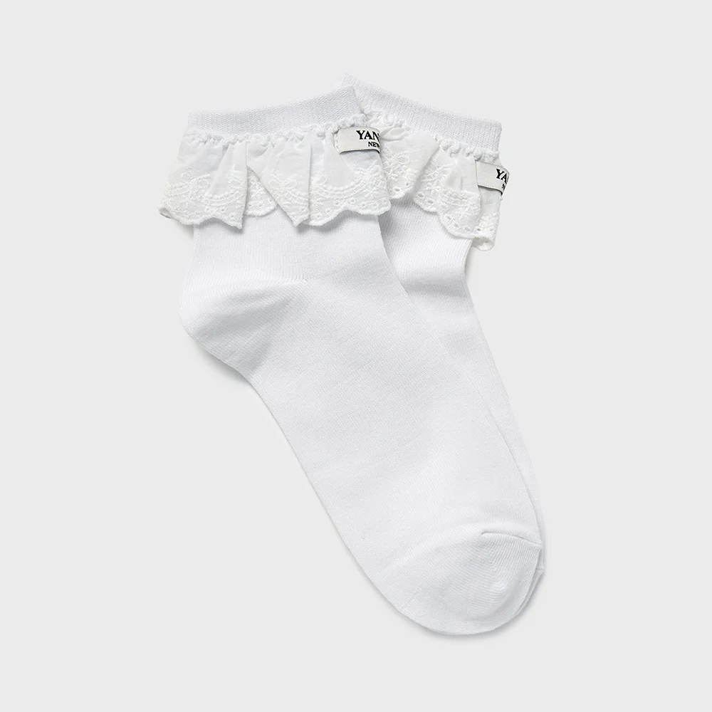 荷葉邊 蕾絲 低筒 襪 NY (White)