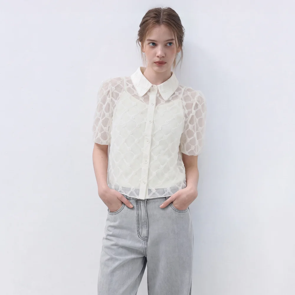 it MICHA 花卉 紋理 透視 襯衫 雪紡衫 ITQ7YBL760_2colors