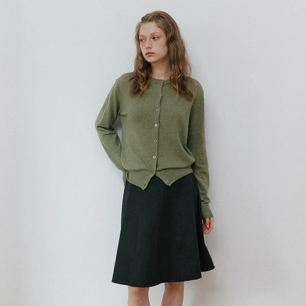 basic logo knit cardigan - soft khaki