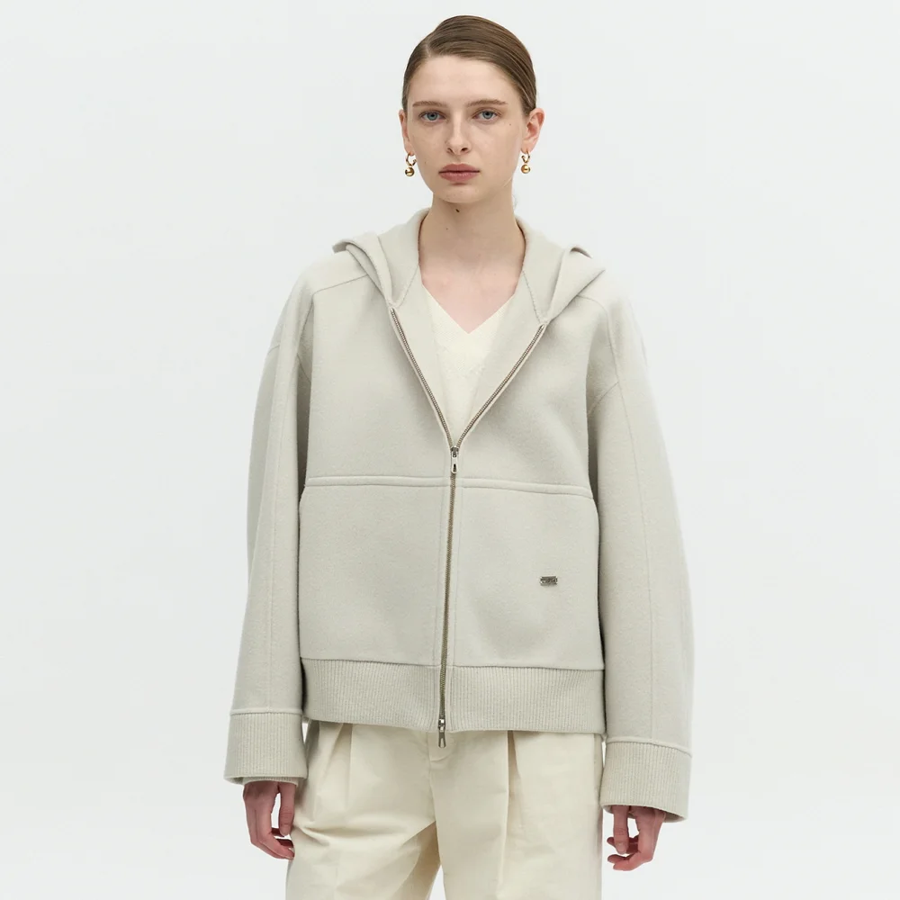 HANDMADE OVERSIZED HOODED ZIP-UP_LIGHT BEIGE