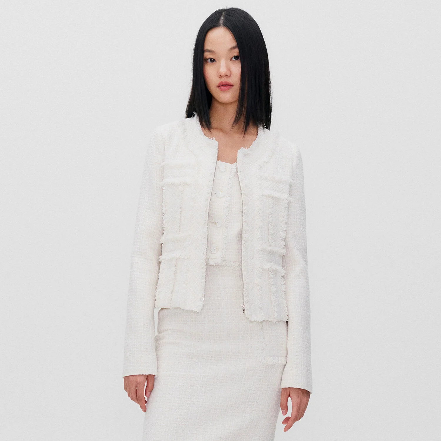 2COLOR ZIPPED TWEED JACKET