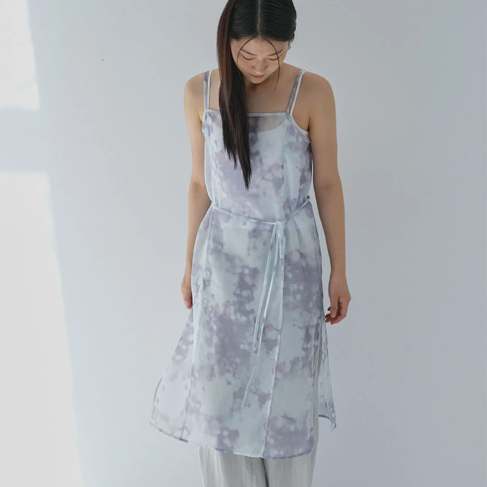 Sheer print layering one piece - Mint