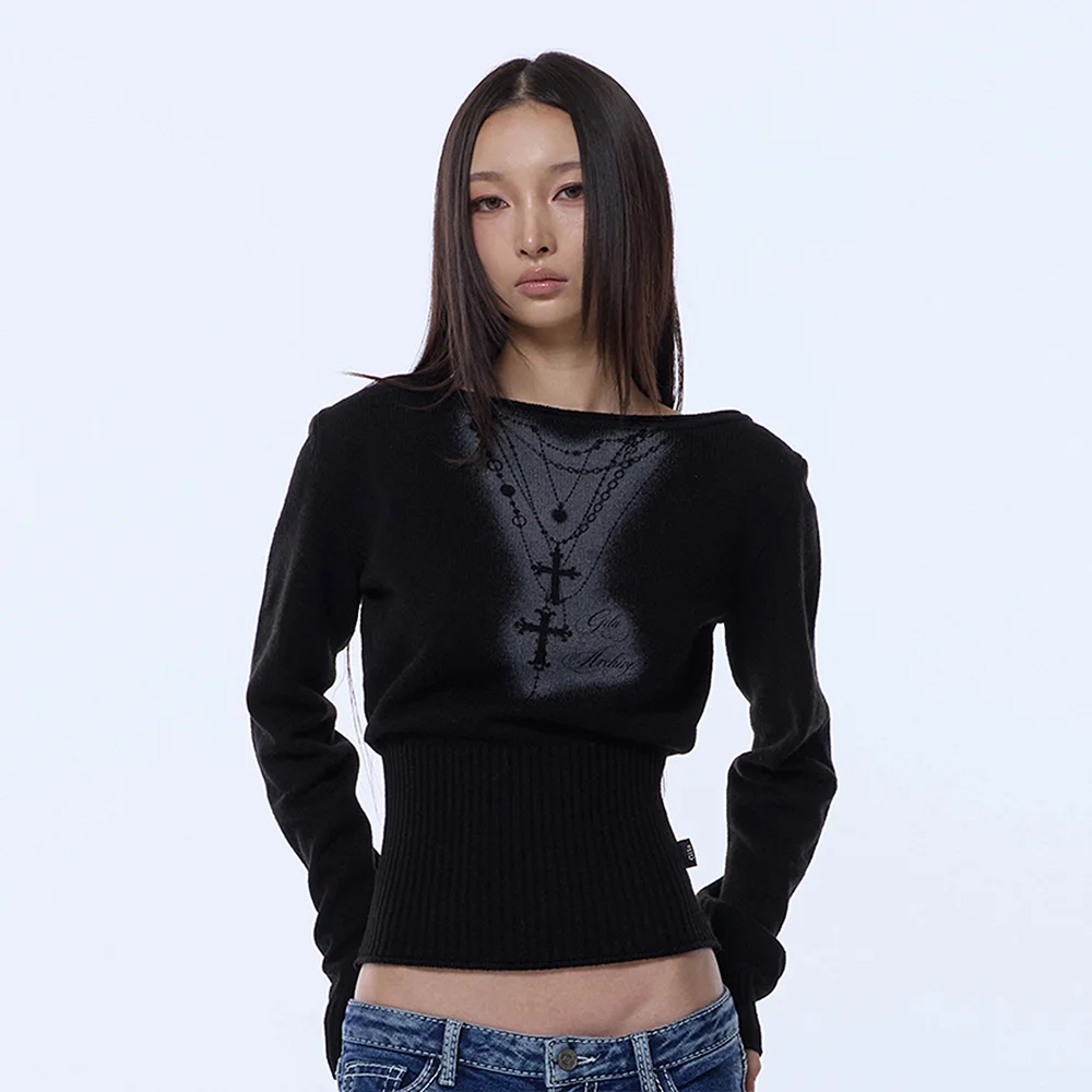 NECKLACE OFF SHOULDER KNIT_BLACK