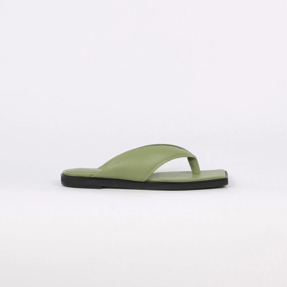 Nadia Flip-Flop Leather Slides Sage Green
