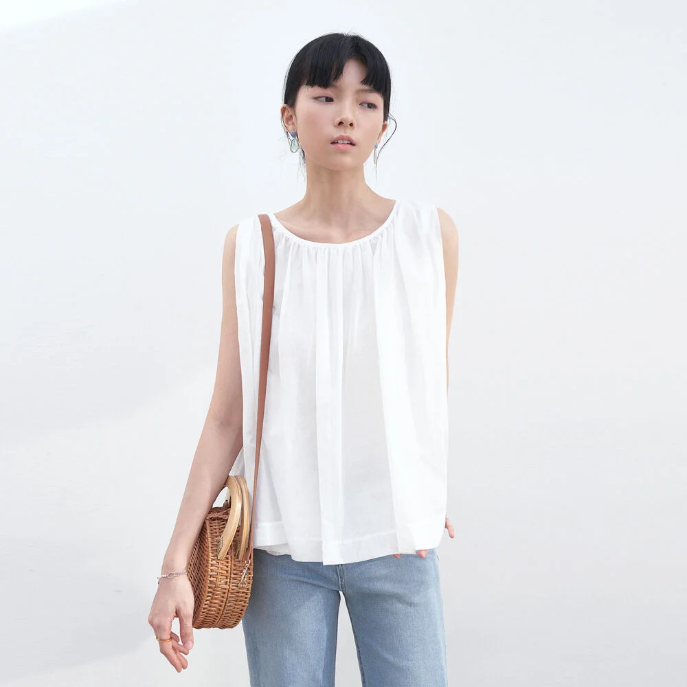 SHIRRING SLEEVELESS TOP_WHITE