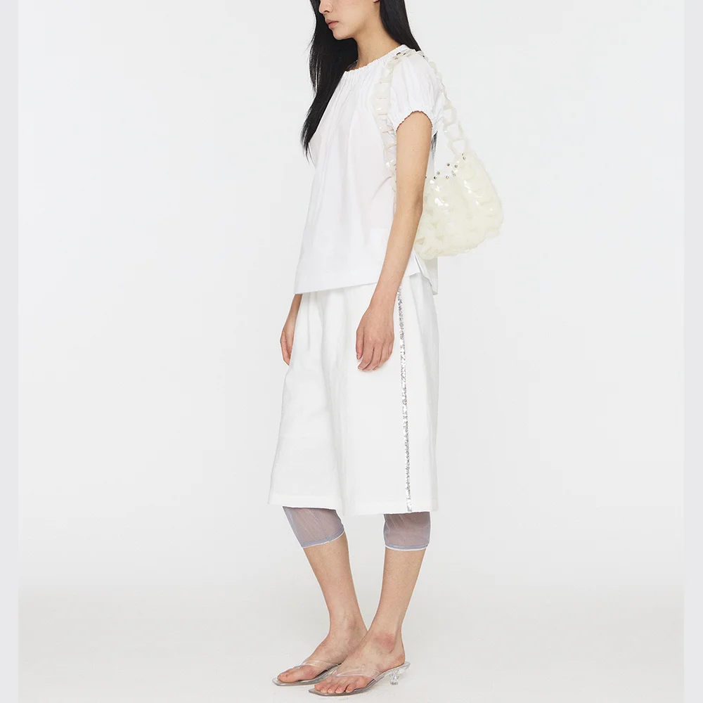 SPANGLE BERMUDA PANTS - WHITE