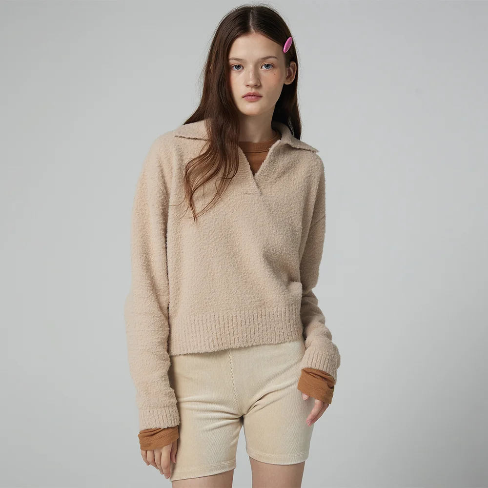 Soft collar knit_camel