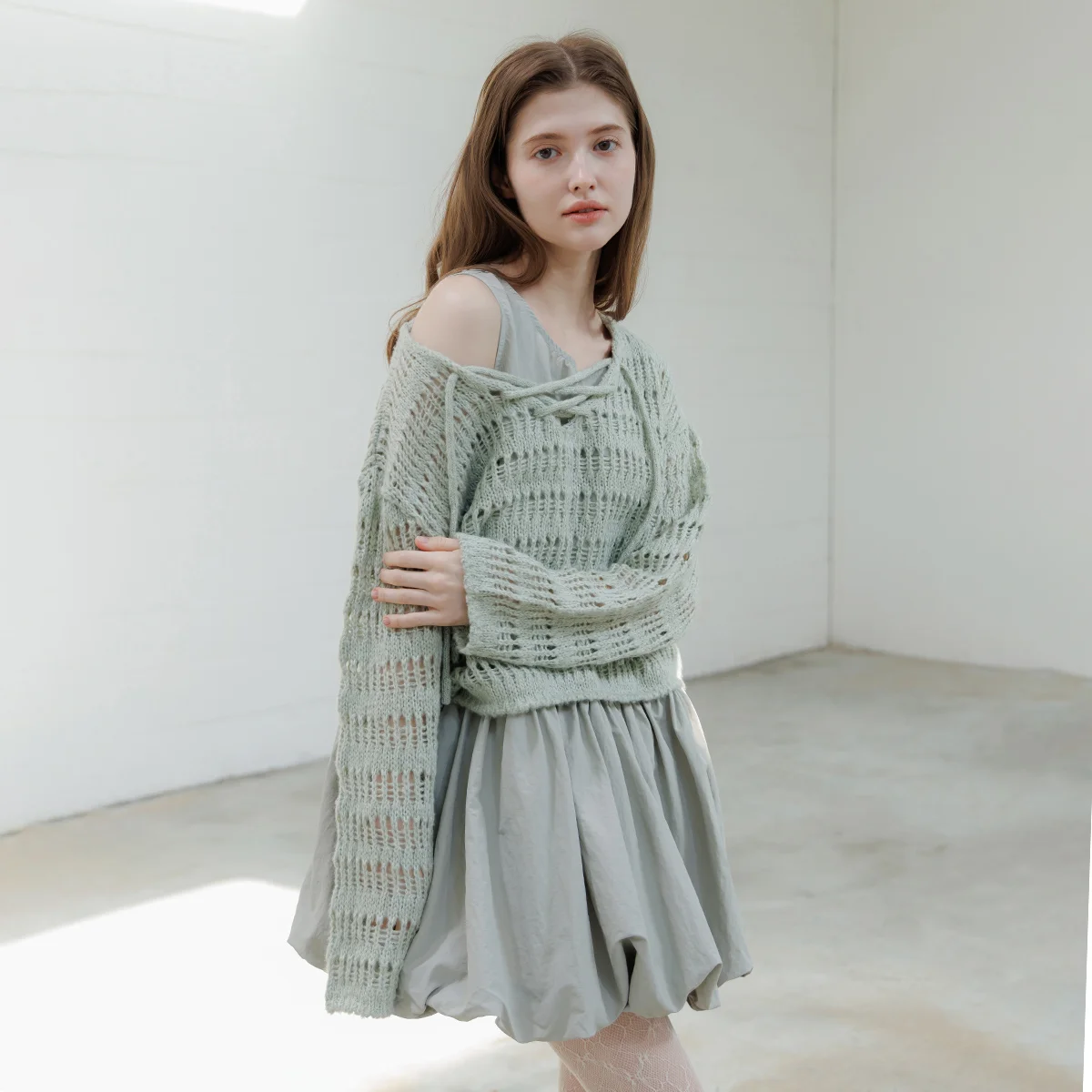 Lace-Up Mesh Knit