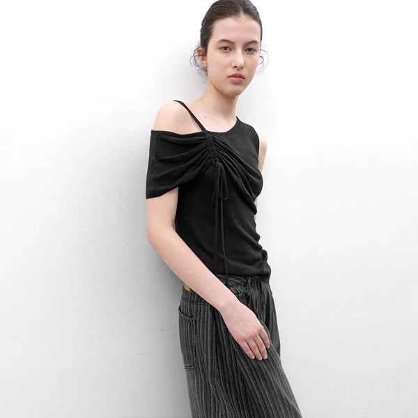 ONE OFF SHOLDER SHRRING KNIT (T-7240)