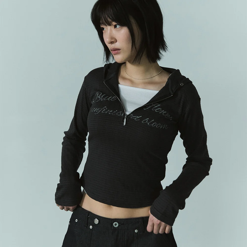 Bluesf crop hood half-zip
