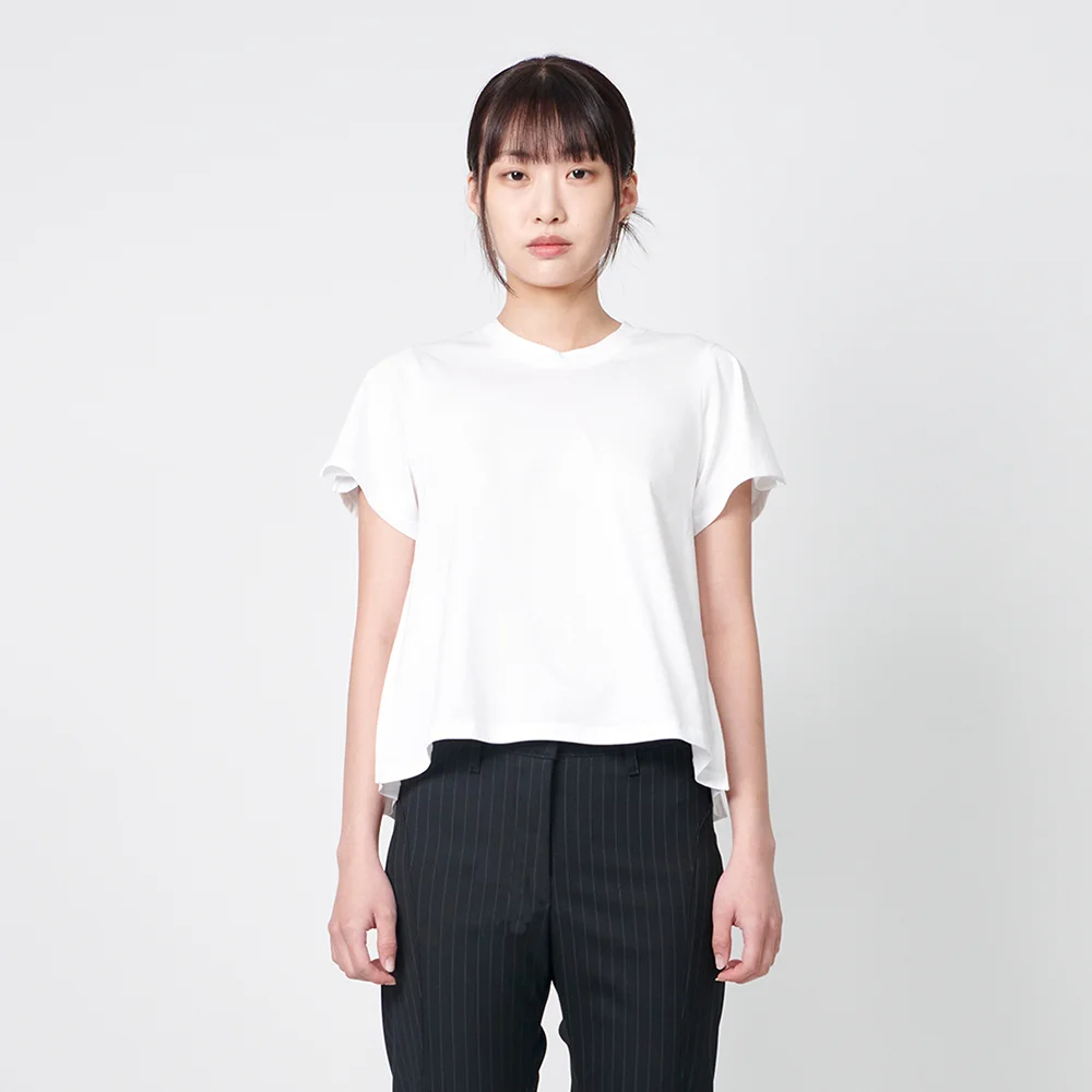 WOMENS SIDE PLEATED 1/2 T-SHIRTS WHITE