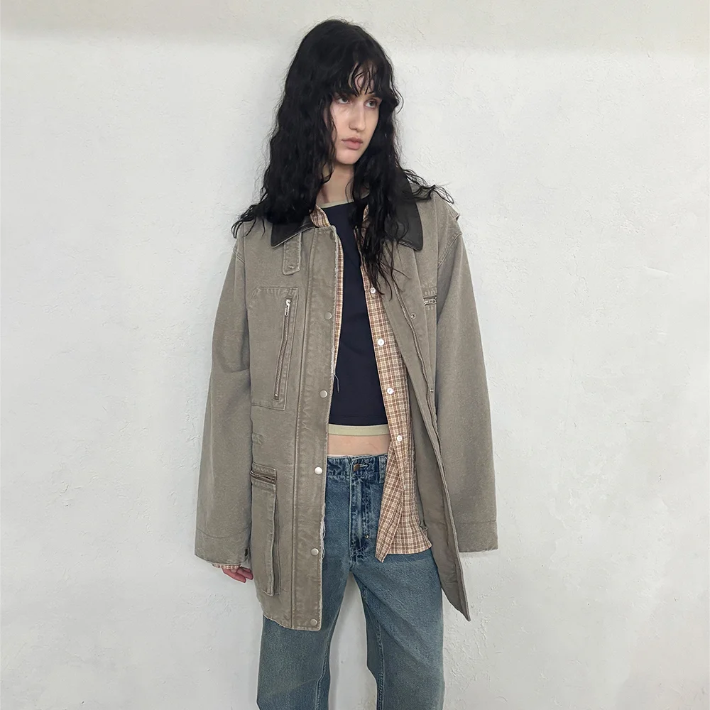 WASHED DAMAGE CHORE COAT_KHAKI BEIGE