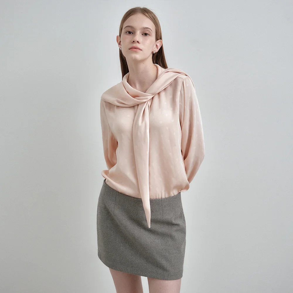 絲巾 綁帶 雪紡衫 Dot Pale Pink MDBL004DOTPALEPINK