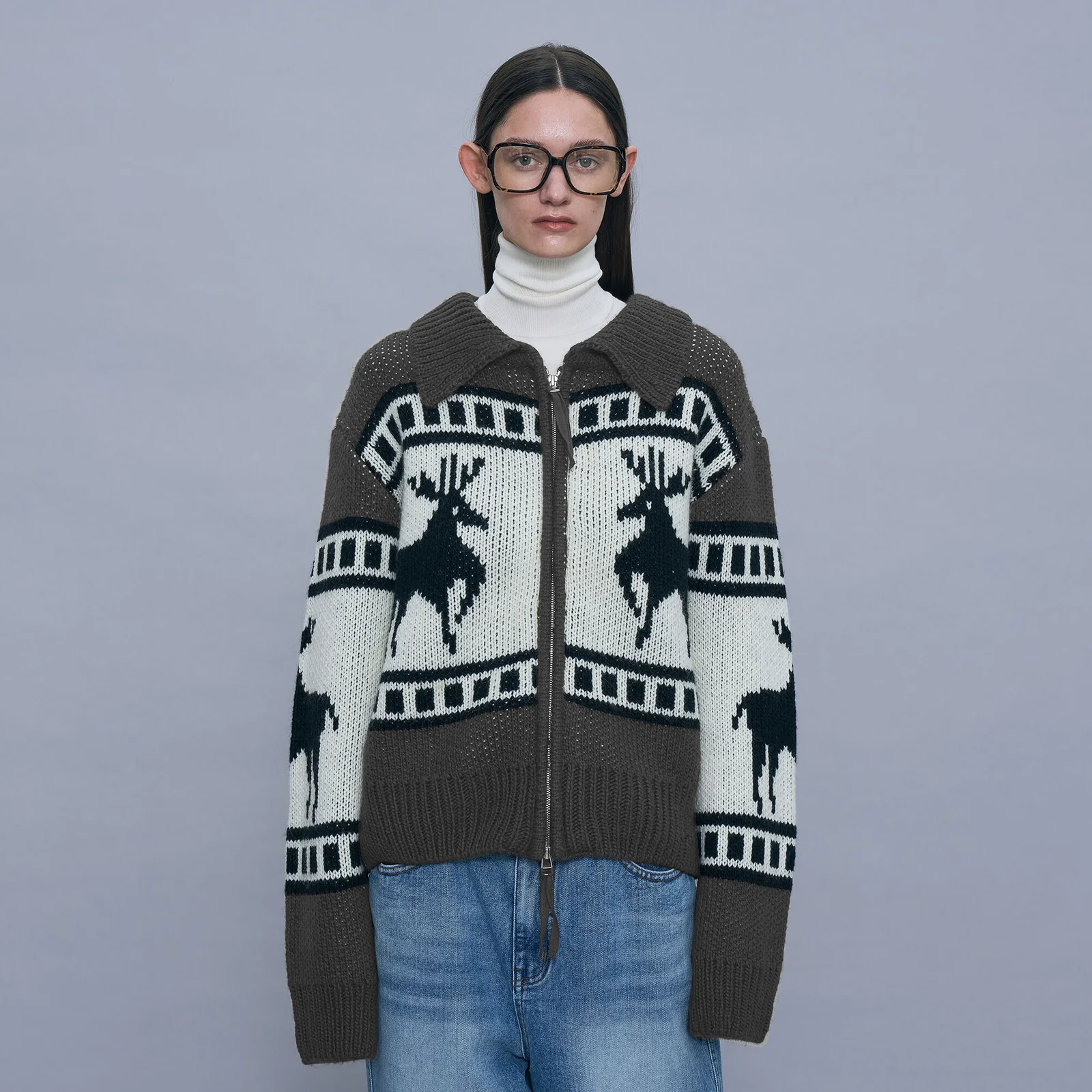 COWICHAN KNIT ZIP-UP CARDIGAN_CHARCOAL GREY