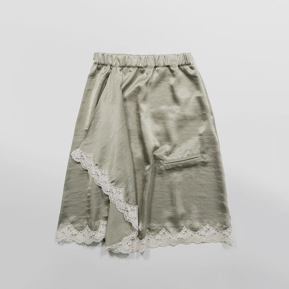SATIN DRAPE SKIRT - KHAKI