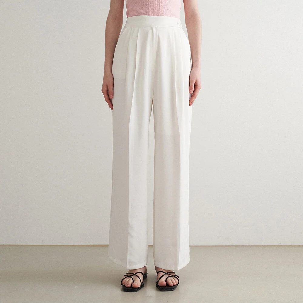 Summer pintuck wide slacks - ivory