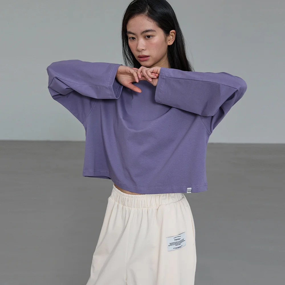 Silky Textured Cotton Tee Dusty purple (2 type)