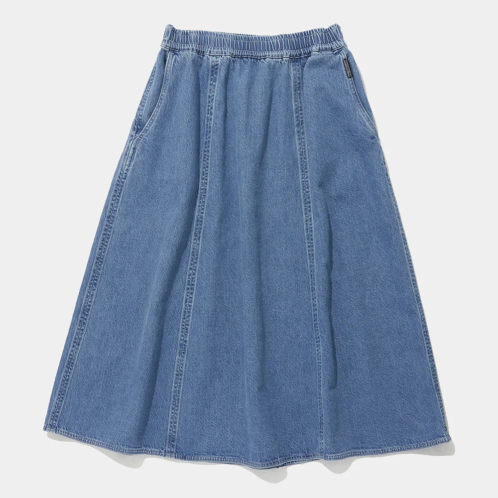 PANEL PLEATED DENIM SKIRT_LIGHT JEAN