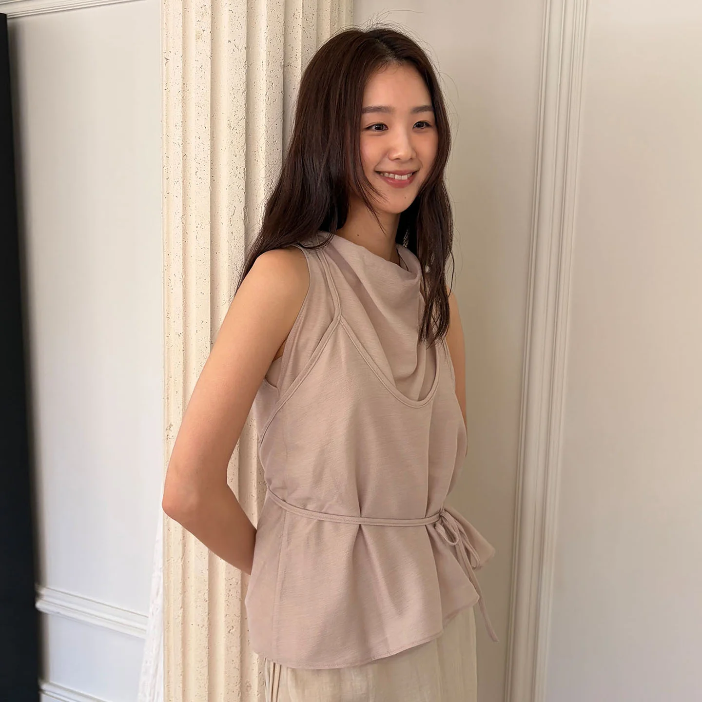 LAYERED DRAPE HALTER BLOUSE SET UP