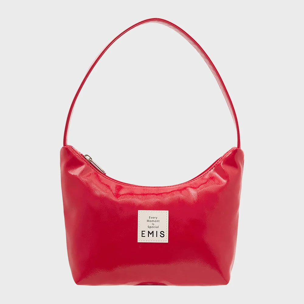 NEW ENAMEL HOBO BAG-RED