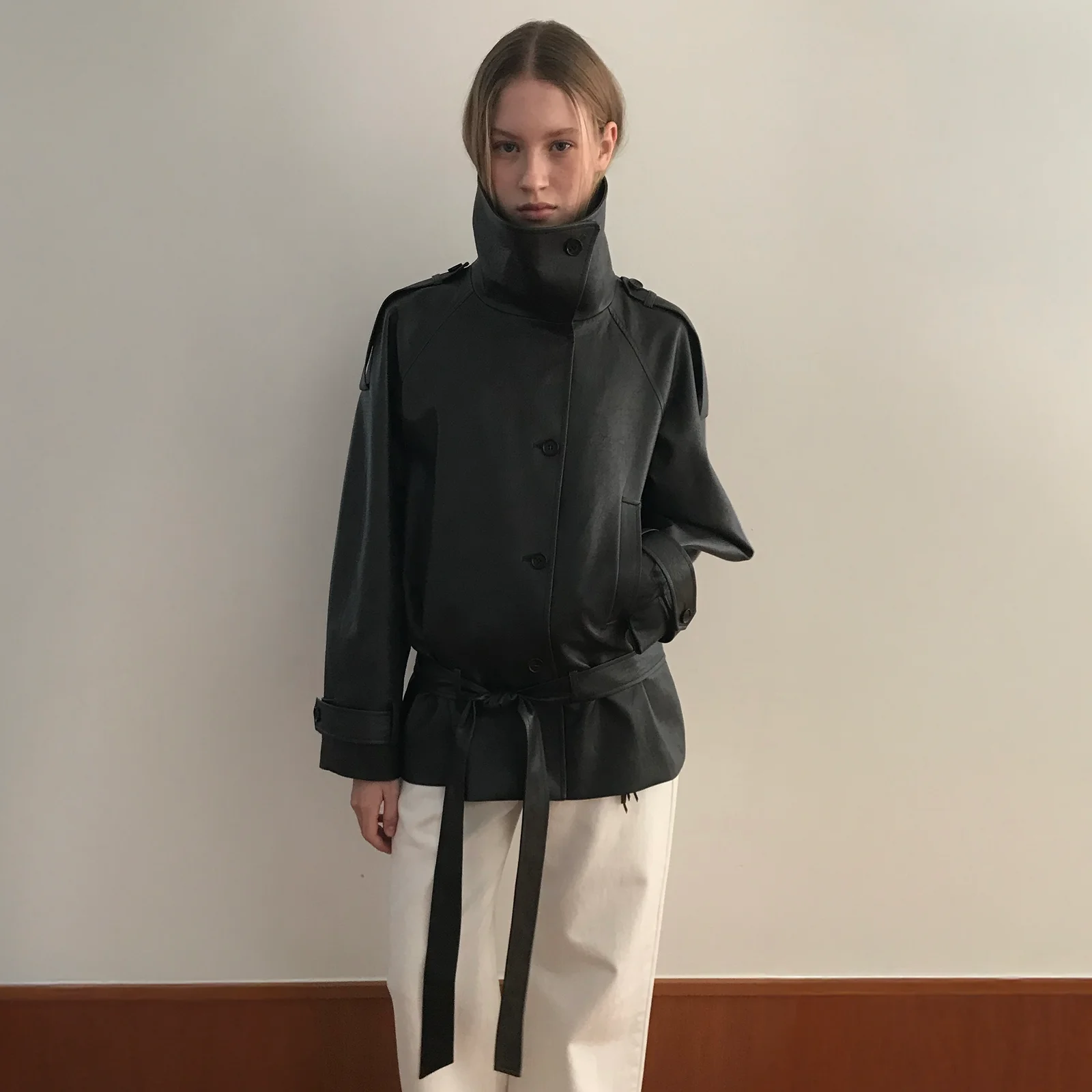 HIGH NECK LEATHER JACKET_CHARCOAL