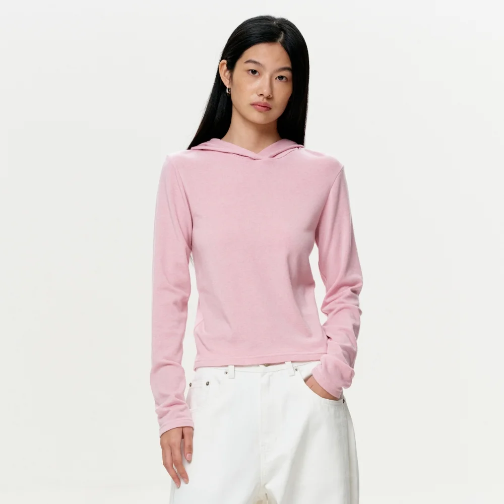 WOMEN ERA JERSEY HOODED TOP - PINK