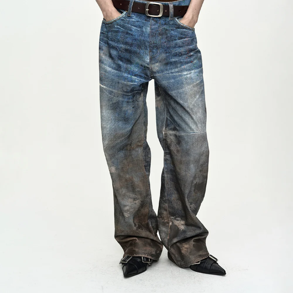 UNISEX FESTIVAL MUD PRINTED JEANS apa877u(BLUE)