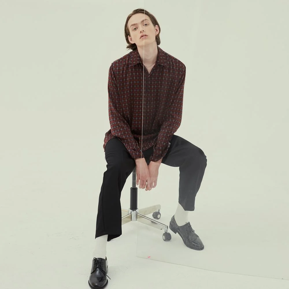 SLIT POINT CHECK SHIRTS BURGANDY