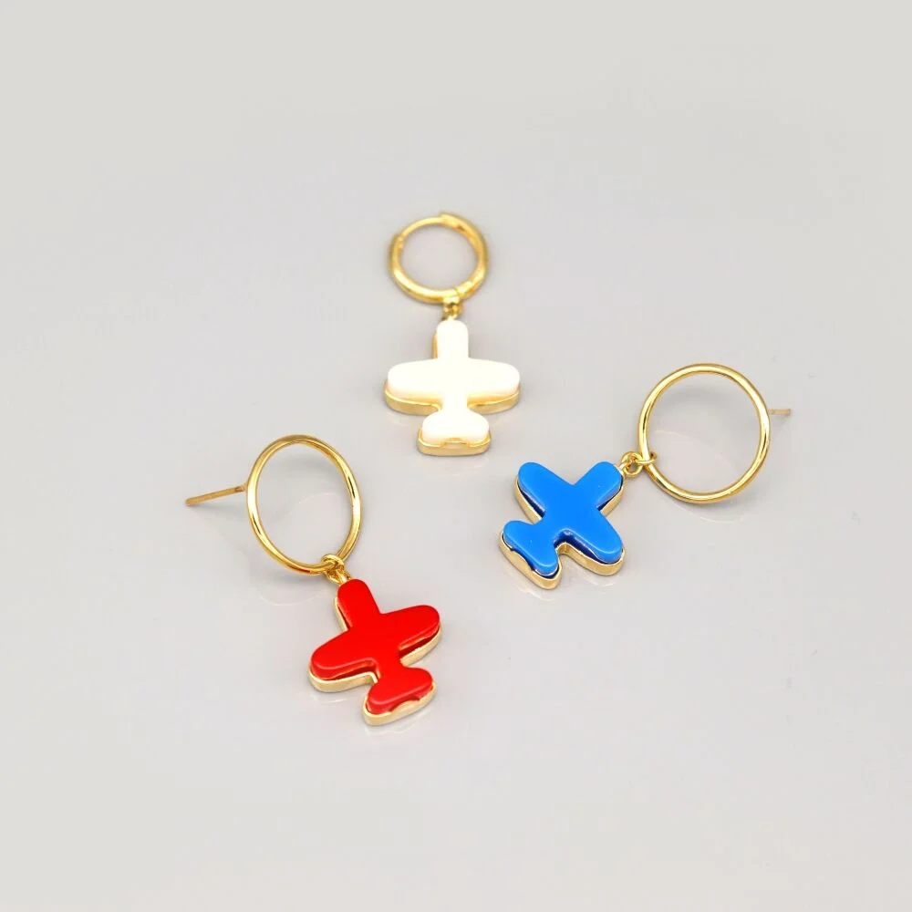 Color acrylic airplane gold ring Eearings 色 飛機 金環 銀針 耳環