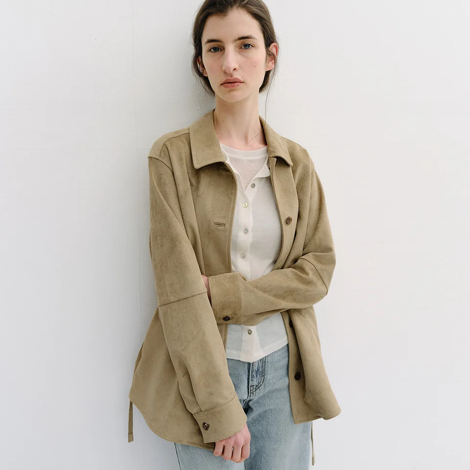 belted suede shirt jacket (vintage beige)