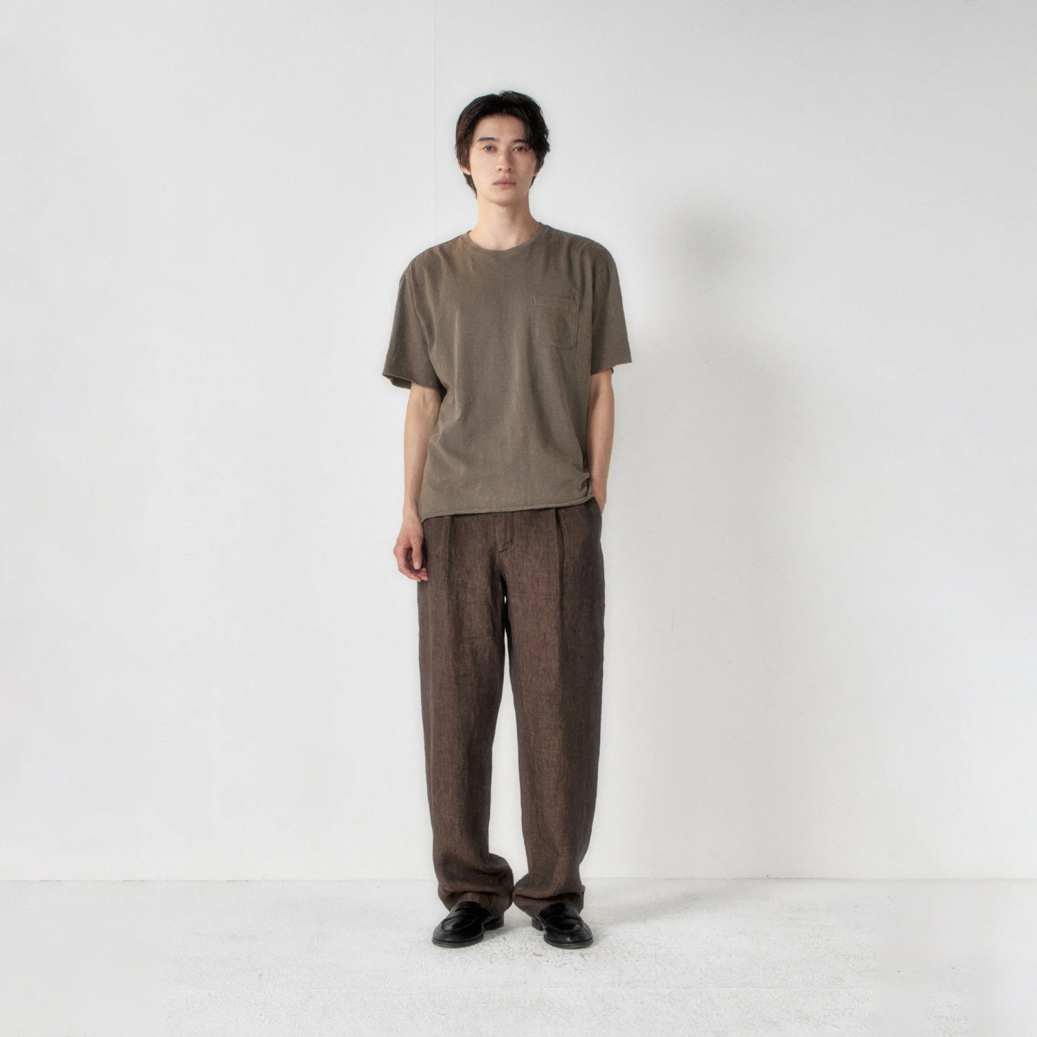Linen One Tuck Pants_Wood