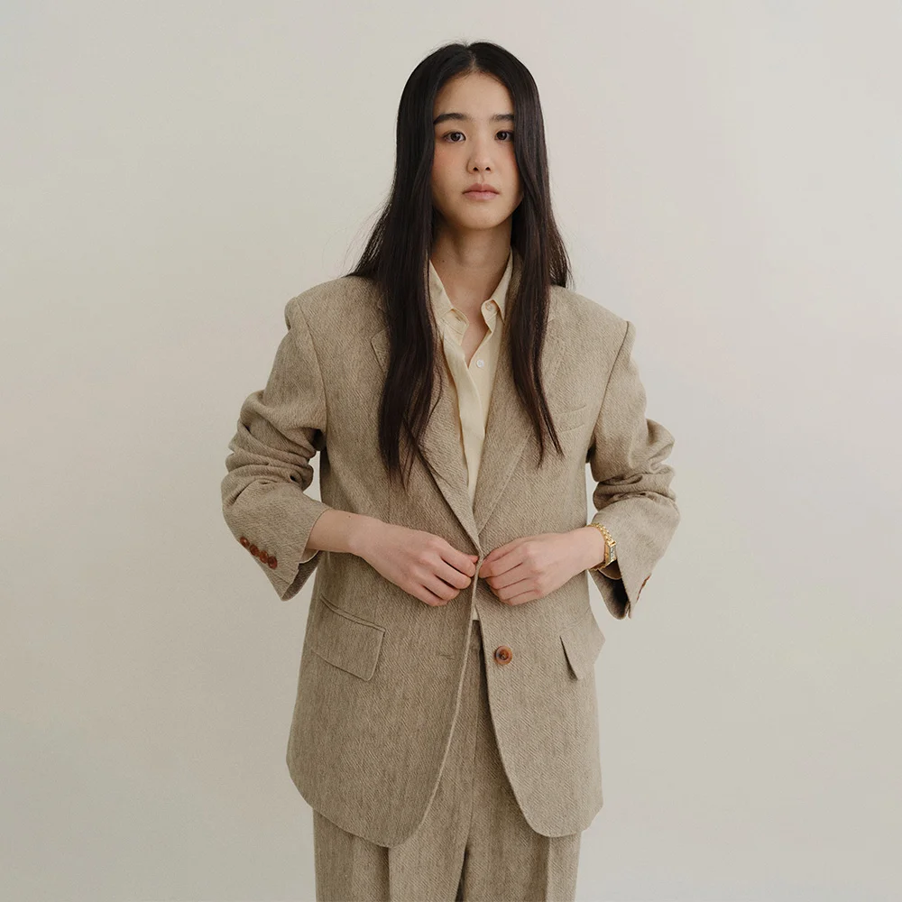 LIBER LINEN SINGLE TWILL JACKET (OLIVE)