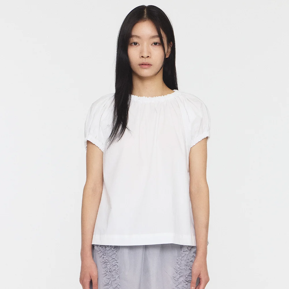 VOLUME SHIRRING T-SHIRT - WHITE