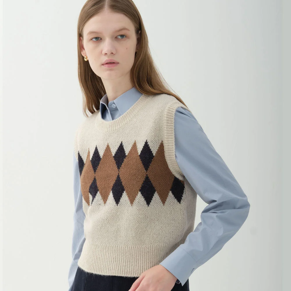 alpaca argyle vest_cream