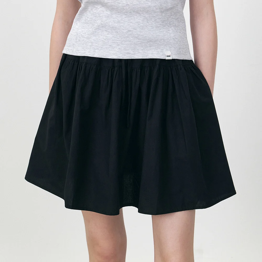 Yoke detail gathered mini skirt_Black