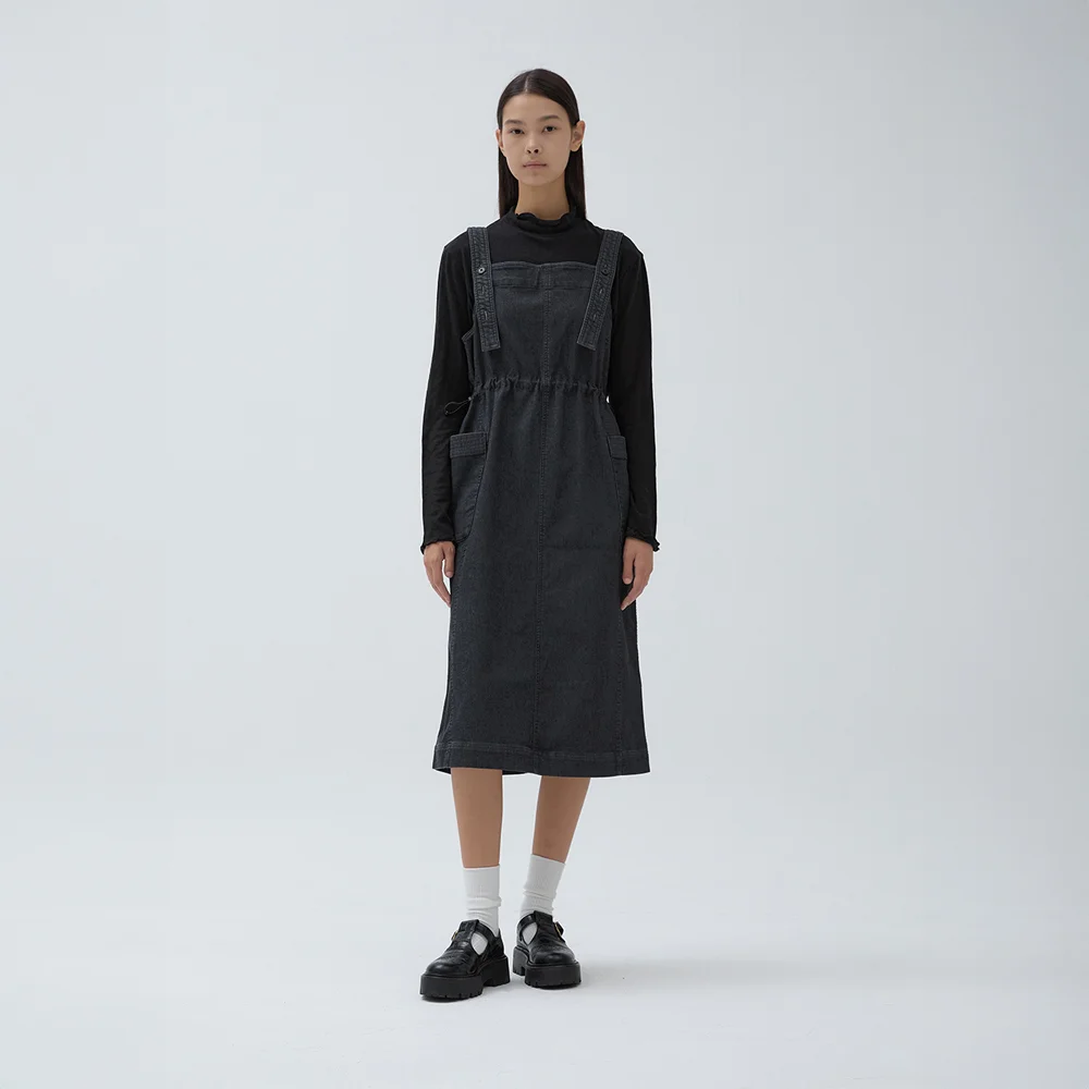W 牛仔 衛衣 吊帶 連衣裙 Black