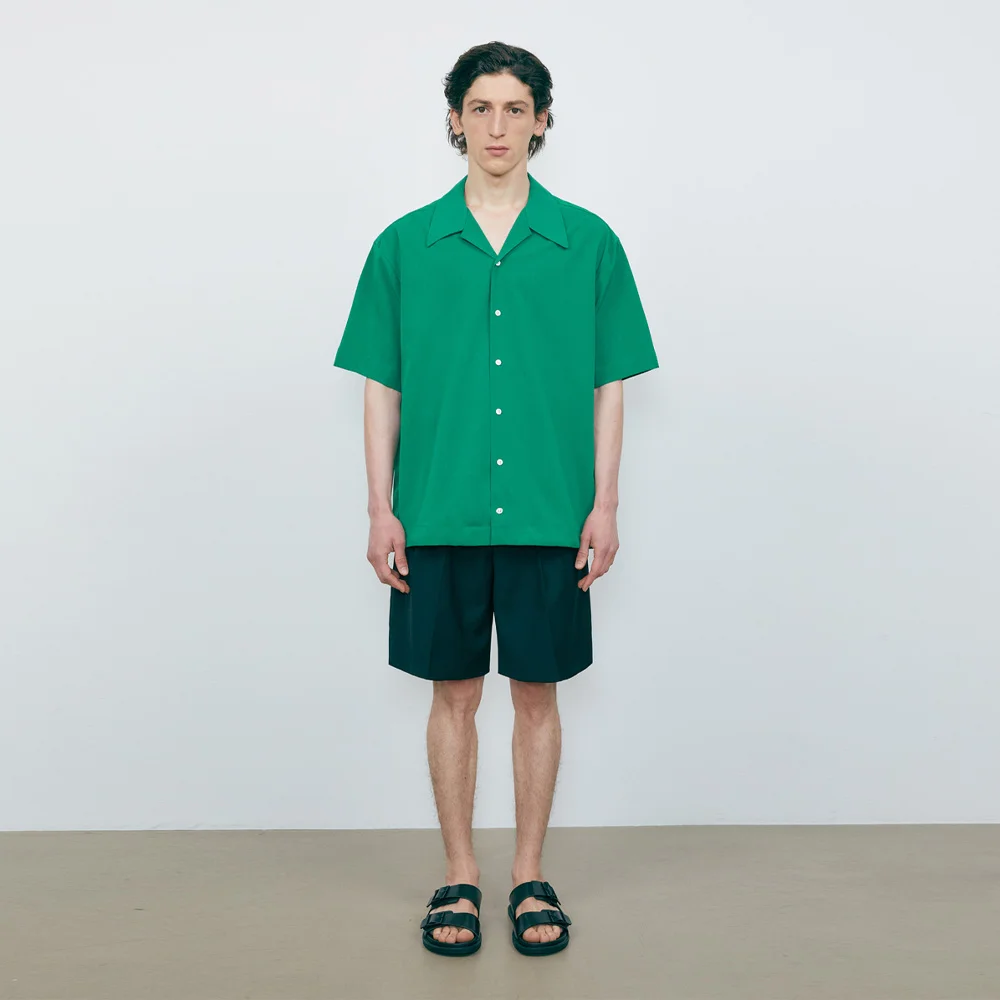 寬鬆版型 開領 Cool Summer 鬆緊帶 襯衫_綠色