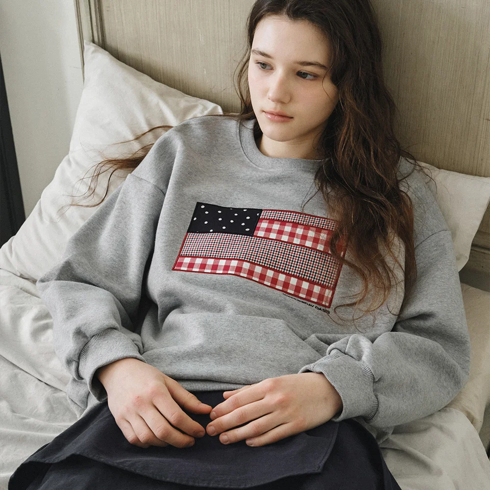 W/Flag Applique Sweatshirt_MELANGE GRAY(W26TP09)