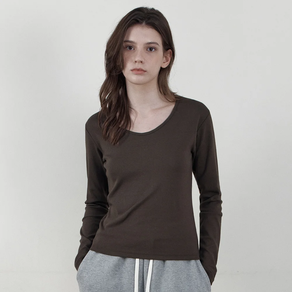 Soft Scoop-Neck Long-Sleeve Tee_BROWN(WB6TP46)
