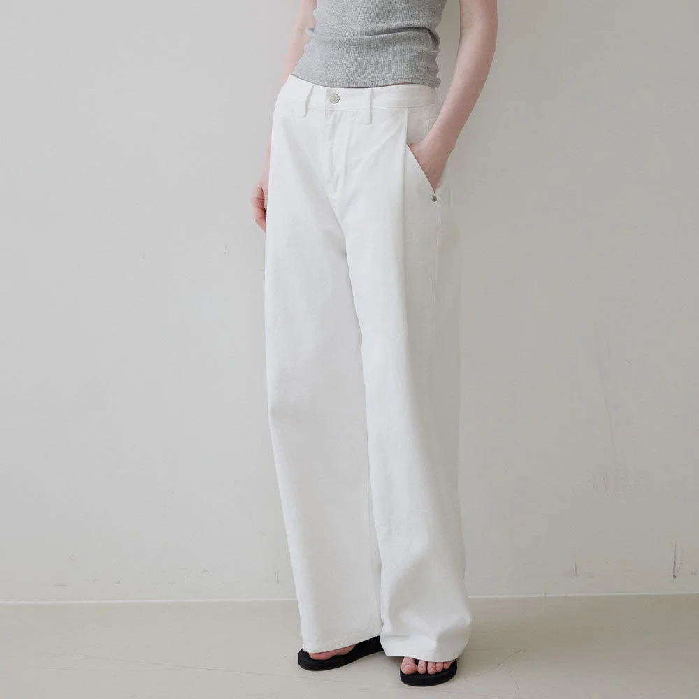 Tuck wide denim pants _Ivory